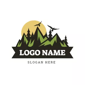 Hiking Logo Abstract Mountain and Forest logo design