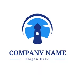 Landmark Logo Blue Lamplight and Lighthouse logo design