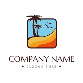 Seagull Logo Blue Sky and Brown Coconut Tree logo design