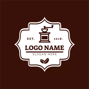 Cafe Logo Brown Badge and Coffee Maker logo design