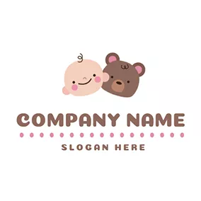 Caricature Logo Brown Bear and Cute Baby logo design