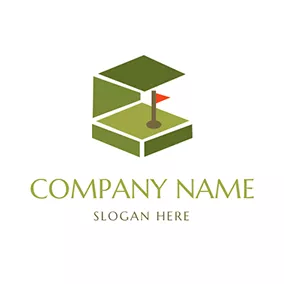 Field Logo Brown Flagpole and Green Golf Course logo design
