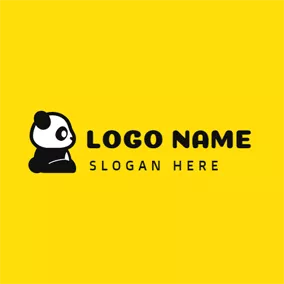 Yellow Logo Cute Black and White Panda logo design