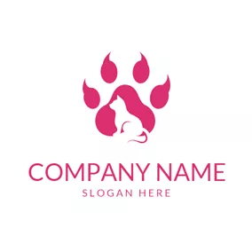 Paw Logo Pink Footprint and White Cat logo design