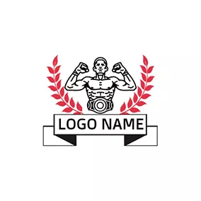 Emblem Logo Red Branch and Boxing Champion logo design
