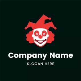 Comic Logo Red Joker Hat and Face logo design