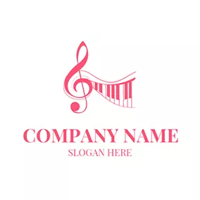 Instrument Logo Red Piano and Note Icon logo design