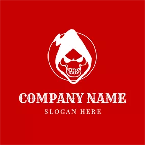 Villain Logo White and Red Skull Icon logo design