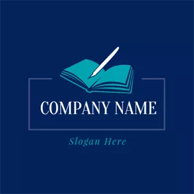 Dictionary Logo White Pen and Blue Book logo design
