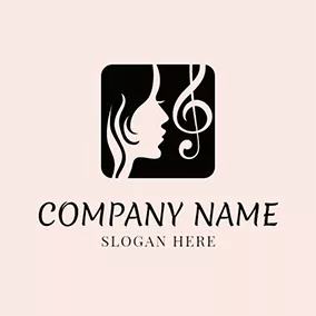 Curly Logo Woman Singer and Note Icon logo design
