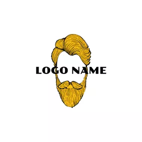Barber Logo Yellow and White Hipster Man logo design