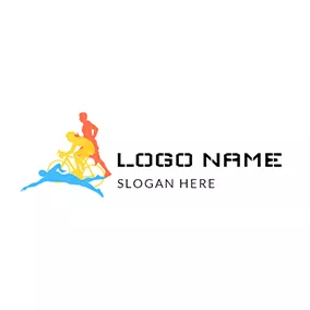 Bicycle Logo Yellow Bicycle and Colorful Triathlete logo design