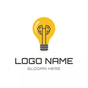 Idea Logo Yellow Bulb and Brain logo design
