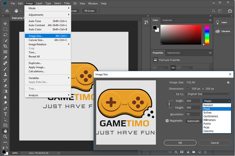 How to resize logo in Photoshop?