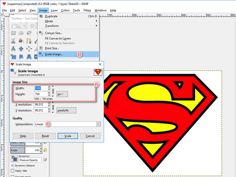 Resize an image logo in GIMP for free.