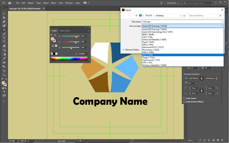 Download & output your logo design to vector and bitmap images.