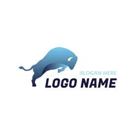 剪影 Logo Abstract Blue Buffalo logo design
