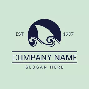 鲸Logo Abstract Green Sea and Shark Fin logo design