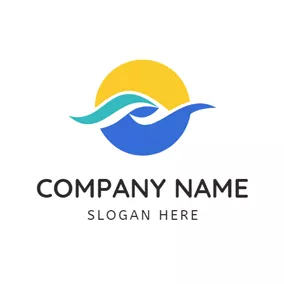 Logotipo De Complejo Turístico Abstract Yellow Sun and Blue Sea logo design