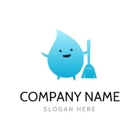 Cleaning Logo Adorable Drop and Blue Broom logo design