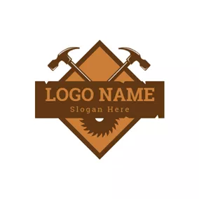 木工 Logo Badge and Cross Hammer logo design