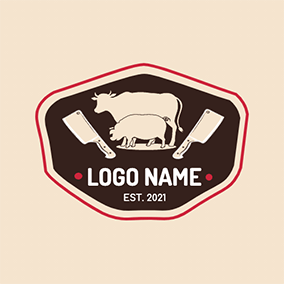 屠宰 Logo Badge Ox Pig Knife Chopping logo design
