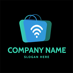 購物 Logo Bag Wifi Simple Online Shopping logo design