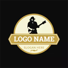 布魯斯logo Banner and Guitar Singer logo design