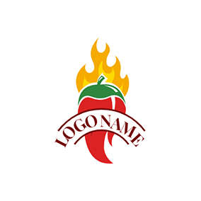 Logótipo De Pimenta Banner Fire Spicy Chili logo design