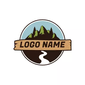 森林logo Beautiful Stream and Mountain Landscape logo design