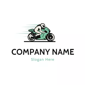 剪影 Logo Beige Driver and Green Motorcycle logo design