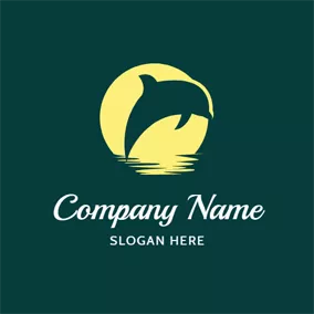 海豚 Logo Beige Moon and Dolphin logo design