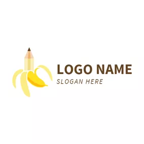 Logotipo De Animación Beige Pencil and Yellow Banana logo design