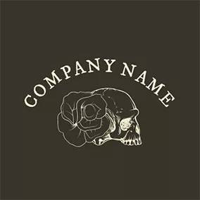 Punk Logo Beige Rose and Skull Icon logo design