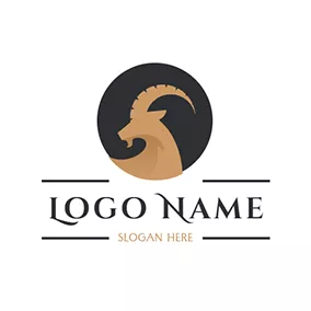 Horn Logo Big Circle and Goat Outline logo design
