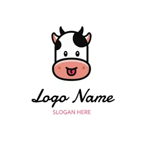 Logotipo De Carácter Black and Pink Cow Head logo design
