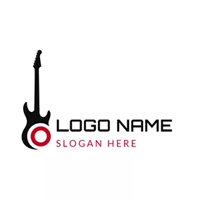 吉他Logo Black and Red Guitar Icon logo design