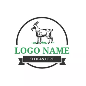 草地 Black and White Goat logo design