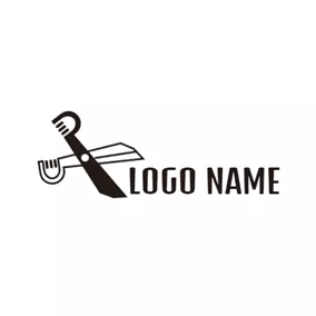 Retro Logo Black and White Scissor logo design