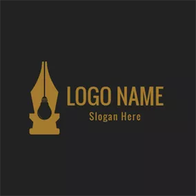 Lamp Logo Black Bulb and Golden Nib logo design