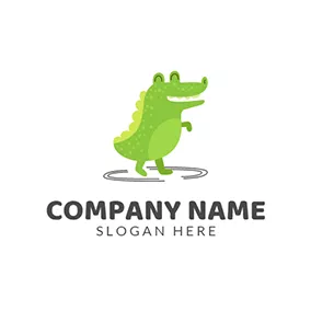 Charakter Logo Black Circle and Green Crocodile logo design
