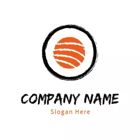 壽司 Logo Black Circle and Orange Salmon logo design