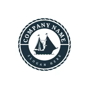 船 Logo Black Circle and Steamship logo design