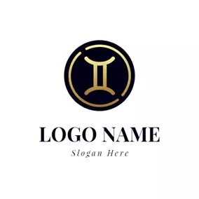 雙子座logo Black Circle and Yellow Gemini logo design