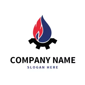 Industrial Logo Black Cog and Burning Fire logo design