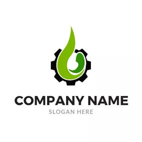 石油 Logo Black Cog and Green Oil Drop logo design
