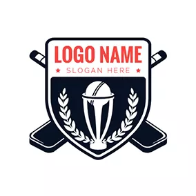 Champion Logo Black Cricket Bat and Badge logo design