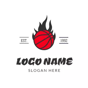 時間 Logo Black Fire and Red Basketball logo design
