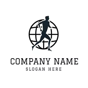 Competition Logo Black Globe and Marathon Runner logo design