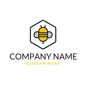蜜蜂Logo Black Hexagon and Bee Icon logo design